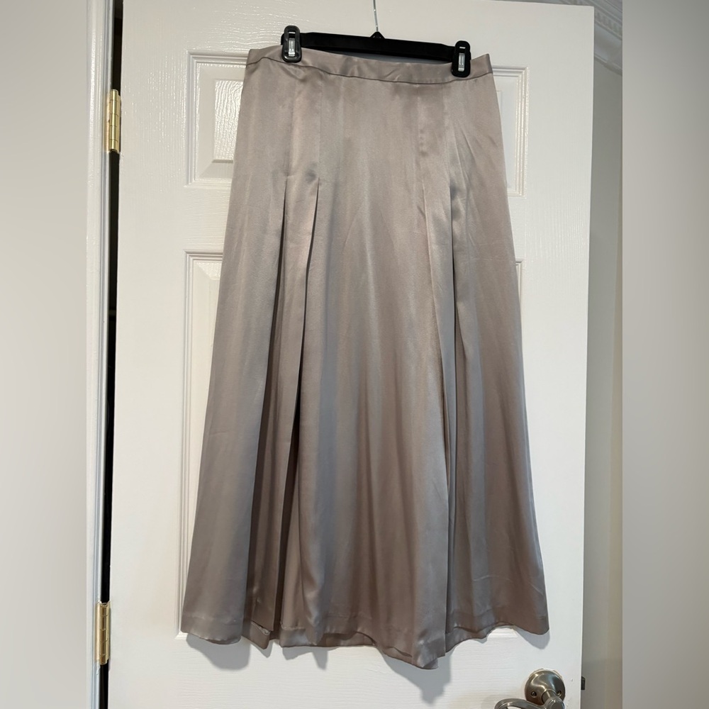 Club Monaco Silver Silk Midi Skirt | Size 6 | NWT
